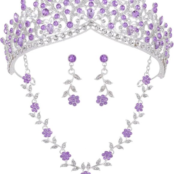 Tiaras and Crowns Womens 3-Piece Crystal Jewelry Set Costume Party Prom - Picture 8 of 9